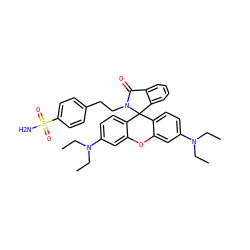 CCN(CC)c1ccc2c(c1)Oc1cc(N(CC)CC)ccc1C21c2ccccc2C(=O)N1CCc1ccc(S(N)(=O)=O)cc1 ZINC000072178811