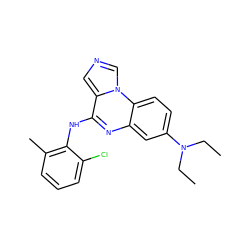 CCN(CC)c1ccc2c(c1)nc(Nc1c(C)cccc1Cl)c1cncn12 ZINC000013860332