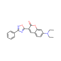 CCN(CC)c1ccc2cc(-c3nc(-c4ccccc4)no3)c(=O)oc2c1 ZINC000006867976