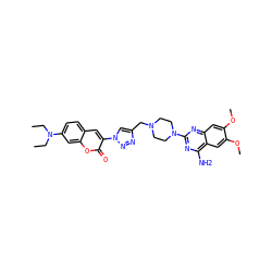 CCN(CC)c1ccc2cc(-n3cc(CN4CCN(c5nc(N)c6cc(OC)c(OC)cc6n5)CC4)nn3)c(=O)oc2c1 ZINC000473123008