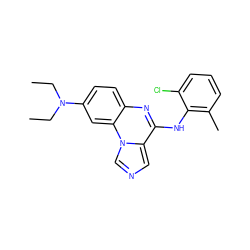 CCN(CC)c1ccc2nc(Nc3c(C)cccc3Cl)c3cncn3c2c1 ZINC000013860317