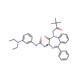 CCN(CC)c1cccc(NC(=O)N[C@@H]2N=C(c3ccccc3)c3ccccc3N(CC(=O)C(C)(C)C)C2=O)c1 ZINC000027085014