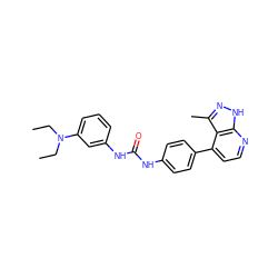 CCN(CC)c1cccc(NC(=O)Nc2ccc(-c3ccnc4[nH]nc(C)c34)cc2)c1 ZINC001772586254