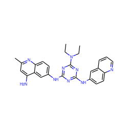 CCN(CC)c1nc(Nc2ccc3ncccc3c2)nc(Nc2ccc3nc(C)cc(N)c3c2)n1 ZINC000098084095