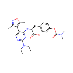 CCN(CC)c1ncc(-c2c(C)noc2C)c(N[C@@H](Cc2ccc(OC(=O)N(C)C)cc2)C(=O)O)n1 ZINC000066074199