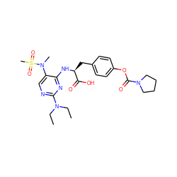 CCN(CC)c1ncc(N(C)S(C)(=O)=O)c(N[C@@H](Cc2ccc(OC(=O)N3CCCC3)cc2)C(=O)O)n1 ZINC000096273503