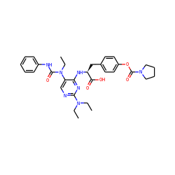 CCN(CC)c1ncc(N(CC)C(=O)Nc2ccccc2)c(N[C@@H](Cc2ccc(OC(=O)N3CCCC3)cc2)C(=O)O)n1 ZINC000096273516