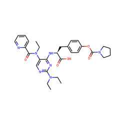 CCN(CC)c1ncc(N(CC)C(=O)c2ccccn2)c(N[C@@H](Cc2ccc(OC(=O)N3CCCC3)cc2)C(=O)O)n1 ZINC000096273529