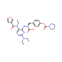 CCN(CC)c1ncc(N(CC)C(=O)c2ccoc2)c(N[C@@H](Cc2ccc(OC(=O)N3CCCC3)cc2)C(=O)O)n1 ZINC000059634432