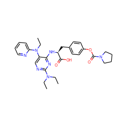 CCN(CC)c1ncc(N(CC)c2ccccn2)c(N[C@@H](Cc2ccc(OC(=O)N3CCCC3)cc2)C(=O)O)n1 ZINC000096273517