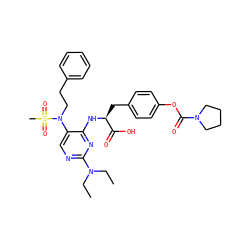 CCN(CC)c1ncc(N(CCc2ccccc2)S(C)(=O)=O)c(N[C@@H](Cc2ccc(OC(=O)N3CCCC3)cc2)C(=O)O)n1 ZINC000096273519