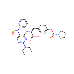 CCN(CC)c1ncc(N(c2ccccn2)S(C)(=O)=O)c(N[C@@H](Cc2ccc(OC(=O)N3CCCC3)cc2)C(=O)O)n1 ZINC000096273499