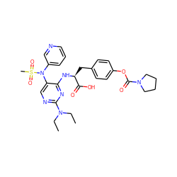 CCN(CC)c1ncc(N(c2cccnc2)S(C)(=O)=O)c(N[C@@H](Cc2ccc(OC(=O)N3CCCC3)cc2)C(=O)O)n1 ZINC000096273515