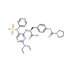 CCN(CC)c1ncc(N(c2ccncc2)S(C)(=O)=O)c(N[C@@H](Cc2ccc(OC(=O)N3CCCC3)cc2)C(=O)O)n1 ZINC000096273518