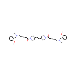 CCN(CCCCCC(=O)N1CCC(CCC2CCN(C(=O)CCCCCN(CC)Cc3ccccc3OC)CC2)CC1)Cc1ccccc1OC ZINC000049781946