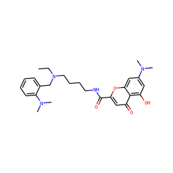 CCN(CCCCNC(=O)c1cc(=O)c2c(O)cc(N(C)C)cc2o1)Cc1ccccc1N(C)C ZINC000299858855