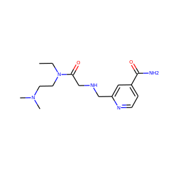 CCN(CCN(C)C)C(=O)CNCc1cc(C(N)=O)ccn1 ZINC000263620895