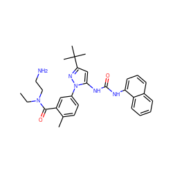 CCN(CCN)C(=O)c1cc(-n2nc(C(C)(C)C)cc2NC(=O)Nc2cccc3ccccc23)ccc1C ZINC000064541078