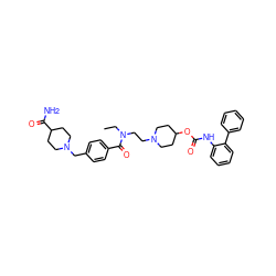 CCN(CCN1CCC(OC(=O)Nc2ccccc2-c2ccccc2)CC1)C(=O)c1ccc(CN2CCC(C(N)=O)CC2)cc1 ZINC000115806036