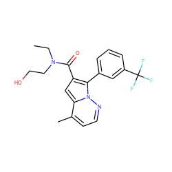 CCN(CCO)C(=O)c1cc2c(C)ccnn2c1-c1cccc(C(F)(F)F)c1 ZINC000095554440