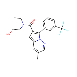 CCN(CCO)C(=O)c1cc2cc(C)cnn2c1-c1cccc(C(F)(F)F)c1 ZINC000095555409