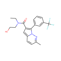 CCN(CCO)C(=O)c1cc2ccc(C)nn2c1-c1cccc(C(F)(F)F)c1 ZINC000095552795