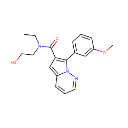 CCN(CCO)C(=O)c1cc2cccnn2c1-c1cccc(OC)c1 ZINC000095552430