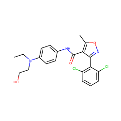 CCN(CCO)c1ccc(NC(=O)c2c(-c3c(Cl)cccc3Cl)noc2C)cc1 ZINC000028133688