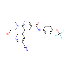 CCN(CCO)c1ncc(C(=O)Nc2ccc(OC(F)(F)F)cc2)cc1-c1cncc(C#N)c1 ZINC001772590205