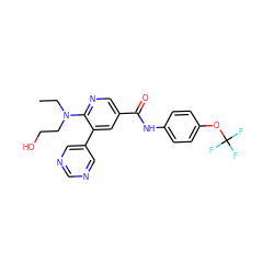 CCN(CCO)c1ncc(C(=O)Nc2ccc(OC(F)(F)F)cc2)cc1-c1cncnc1 ZINC001772585285