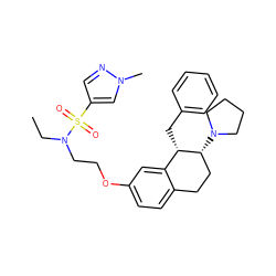 CCN(CCOc1ccc2c(c1)[C@H](Cc1ccccc1)[C@H](N1CCCC1)CC2)S(=O)(=O)c1cnn(C)c1 ZINC000088260740