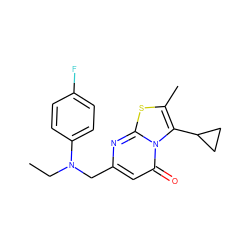 CCN(Cc1cc(=O)n2c(C3CC3)c(C)sc2n1)c1ccc(F)cc1 ZINC000653845482