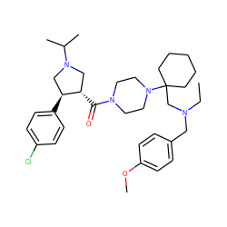 CCN(Cc1ccc(OC)cc1)CC1(N2CCN(C(=O)[C@H]3CN(C(C)C)C[C@@H]3c3ccc(Cl)cc3)CC2)CCCCC1 ZINC000028954015