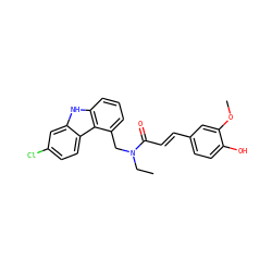 CCN(Cc1cccc2[nH]c3cc(Cl)ccc3c12)C(=O)/C=C/c1ccc(O)c(OC)c1 ZINC000653688062