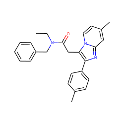 CCN(Cc1ccccc1)C(=O)Cc1c(-c2ccc(C)cc2)nc2cc(C)ccn12 ZINC000199810925