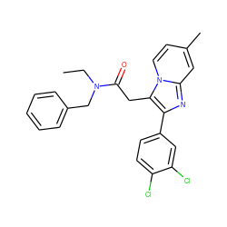 CCN(Cc1ccccc1)C(=O)Cc1c(-c2ccc(Cl)c(Cl)c2)nc2cc(C)ccn12 ZINC000199807971