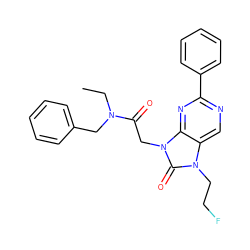 CCN(Cc1ccccc1)C(=O)Cn1c(=O)n(CCF)c2cnc(-c3ccccc3)nc21 ZINC000040405819