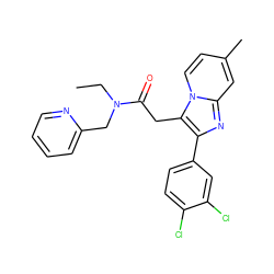 CCN(Cc1ccccn1)C(=O)Cc1c(-c2ccc(Cl)c(Cl)c2)nc2cc(C)ccn12 ZINC000199810739