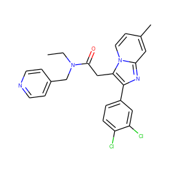 CCN(Cc1ccncc1)C(=O)Cc1c(-c2ccc(Cl)c(Cl)c2)nc2cc(C)ccn12 ZINC000199810824