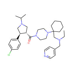 CCN(Cc1ccncc1)CC1(N2CCN(C(=O)[C@H]3CN(C(C)C)C[C@@H]3c3ccc(Cl)cc3)CC2)CCCCC1 ZINC000028954028