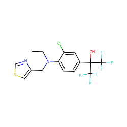 CCN(Cc1cscn1)c1ccc(C(O)(C(F)(F)F)C(F)(F)F)cc1Cl ZINC000035969236