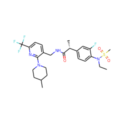 CCN(c1ccc([C@@H](C)C(=O)NCc2ccc(C(F)(F)F)nc2N2CCC(C)CC2)cc1F)S(C)(=O)=O ZINC000147387572