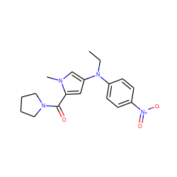 CCN(c1ccc([N+](=O)[O-])cc1)c1cc(C(=O)N2CCCC2)n(C)c1 ZINC000040934571