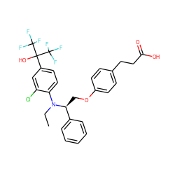 CCN(c1ccc(C(O)(C(F)(F)F)C(F)(F)F)cc1Cl)[C@@H](COc1ccc(CCC(=O)O)cc1)c1ccccc1 ZINC000038149589