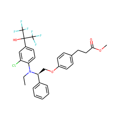 CCN(c1ccc(C(O)(C(F)(F)F)C(F)(F)F)cc1Cl)[C@@H](COc1ccc(CCC(=O)OC)cc1)c1ccccc1 ZINC000038149595