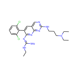 CCN/C(N)=N/c1nc2nc(NCCCN(CC)CC)ncc2cc1-c1c(Cl)cccc1Cl ZINC000013862925