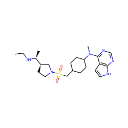 CCN[C@@H](C)[C@@H]1CCN(S(=O)(=O)CC2CCC(N(C)c3ncnc4[nH]ccc34)CC2)C1 ZINC000117615040