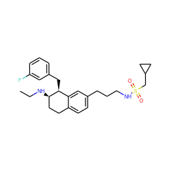 CCN[C@@H]1CCc2ccc(CCCNS(=O)(=O)CC3CC3)cc2[C@@H]1Cc1cccc(F)c1 ZINC000088260949