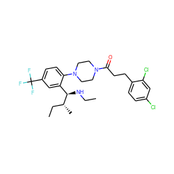 CCN[C@H](c1cc(C(F)(F)F)ccc1N1CCN(C(=O)CCc2ccc(Cl)cc2Cl)CC1)[C@H](C)CC ZINC000036285592