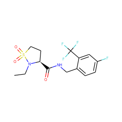 CCN1[C@H](C(=O)NCc2ccc(F)cc2C(F)(F)F)CCS1(=O)=O ZINC000095565071